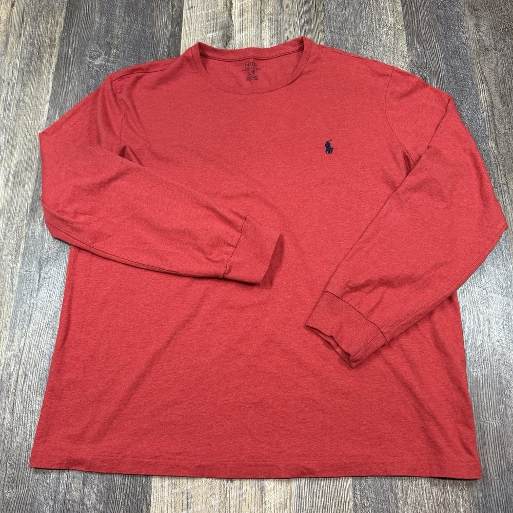 Polo Ralph Lauren Mens Large Long Sleeve T-Shirt Red Heather Pony Logo Crew Neck